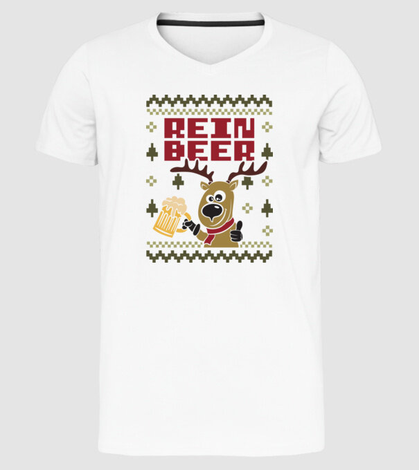 Reinbeer ugly sweater model alb pe tricou
