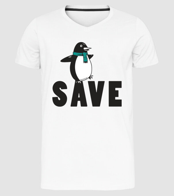 Save penguin model alb pe tricou