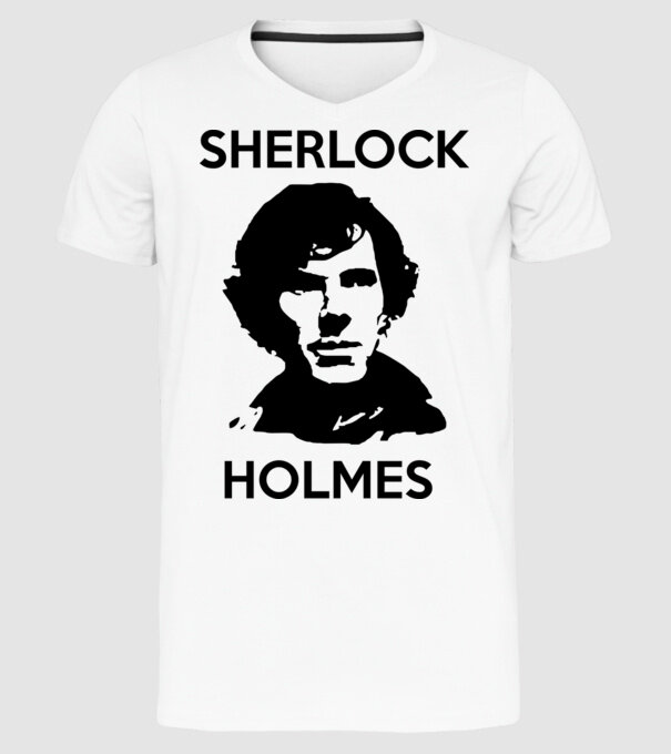 Sherlock model alb pe tricou