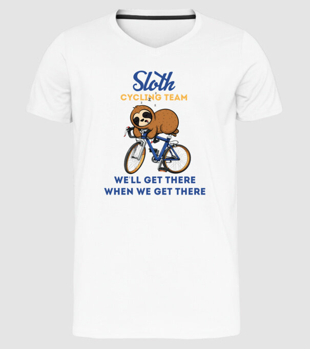 Sloth cycling team model alb pe tricou