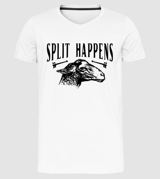 Split happens model alb pe tricou