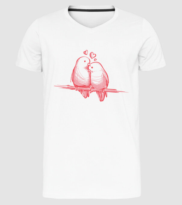 Păsări îndrăgostite model alb pe tricou
