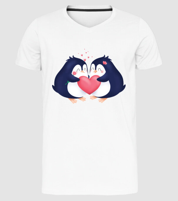 PINGUIN ÎNDRĂGOSTIT model alb pe tricou