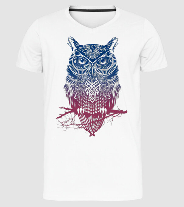 Bufniță colorată model alb pe tricou