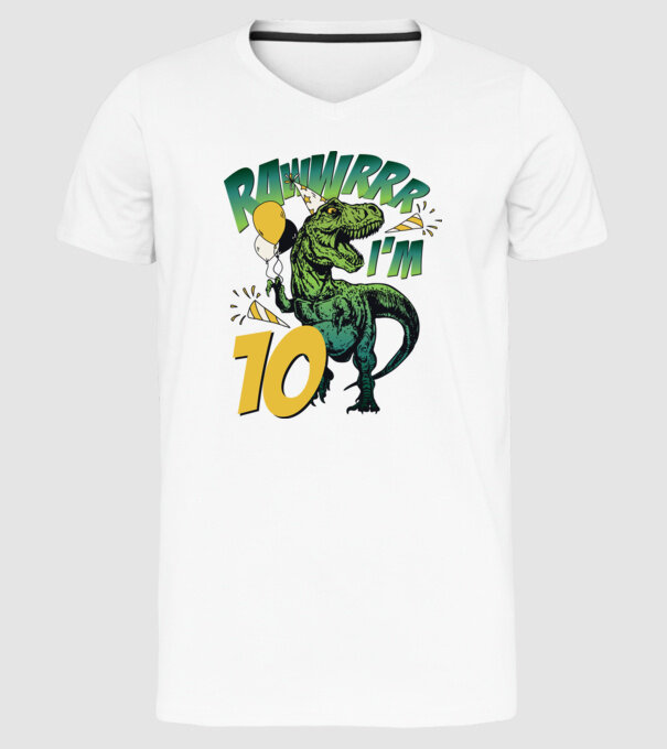 'Birthday Dinosaur rawww i''m 10' model alb pe tricou