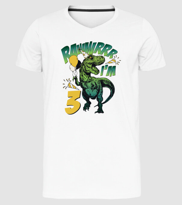 'Birthday Dinosaur rawww i''m 3' model alb pe tricou
