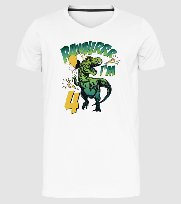 'Birthday Dinosaur rawww i''m 4' model alb pe tricou