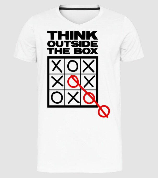 Think outside the box model alb pe tricou