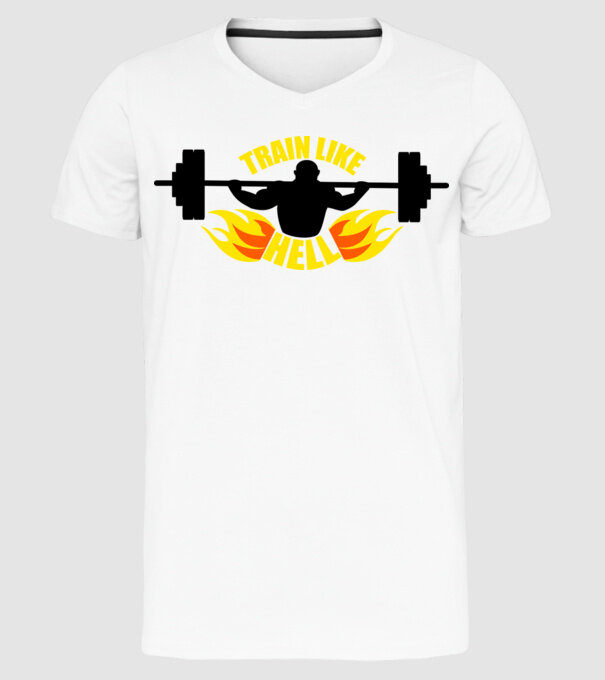 Train like hell model alb pe tricou