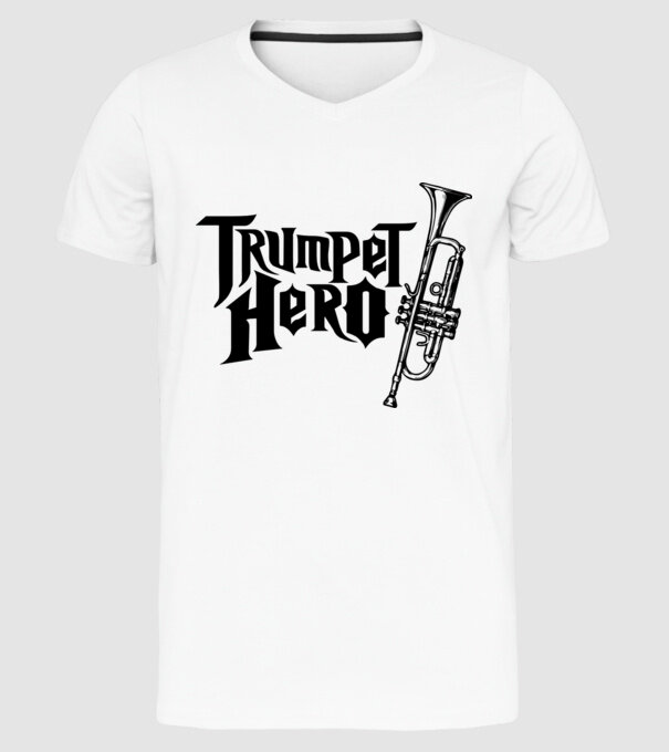 Trumpet Hero model alb pe tricou