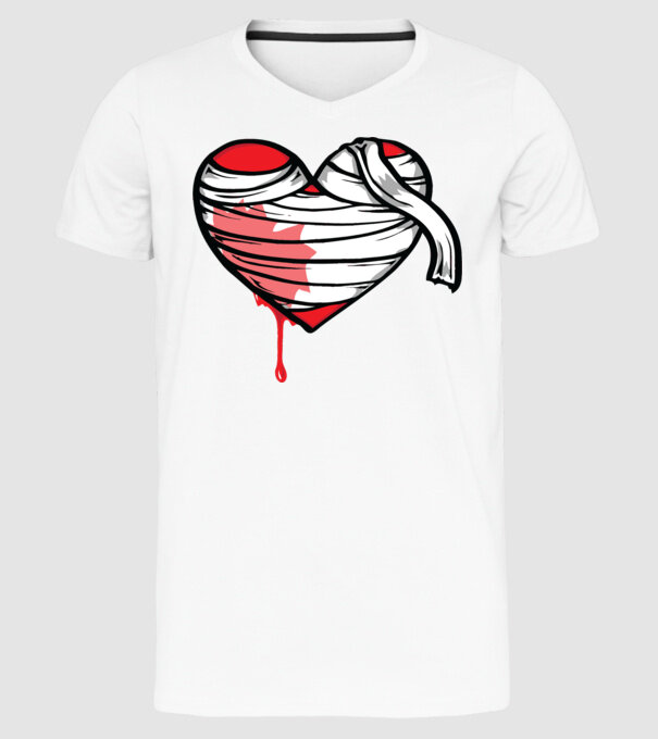 Inimă sângerândă model alb pe tricou
