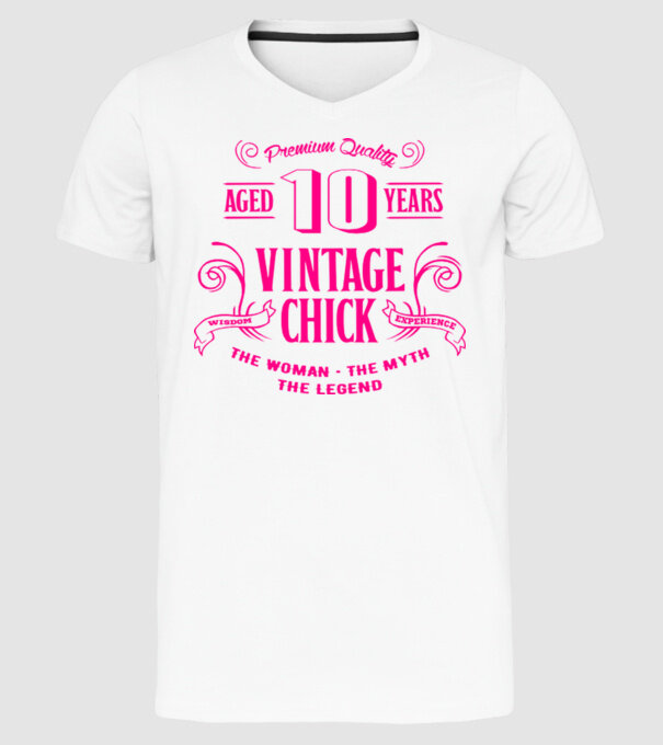 Vintage Chick - 10 model alb pe tricou