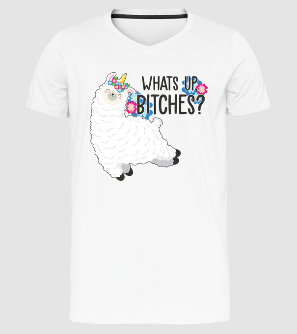 Whatsup bitches model alb pe tricou