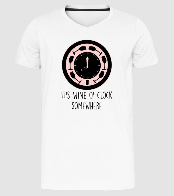 Wine o clock model alb pe tricou