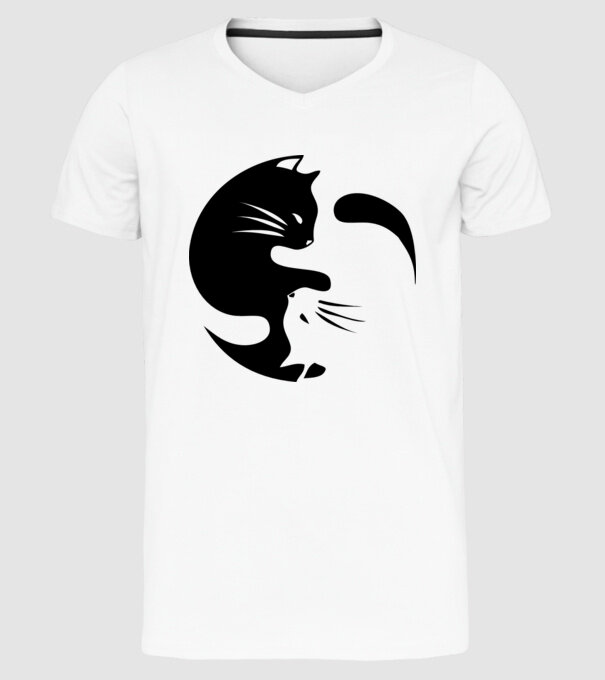 Yin Yang Pisică model alb pe tricou