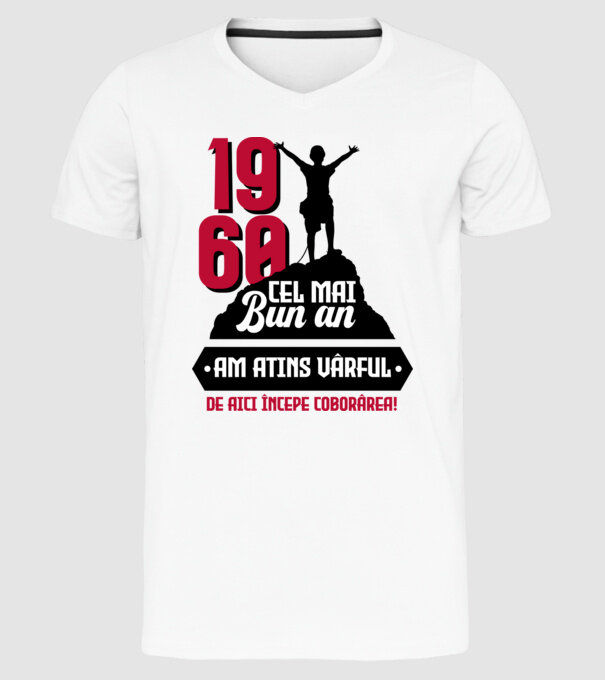 1960 cel mai bun an. Am atins vârful, de aici începe coborârea. model alb pe tricou