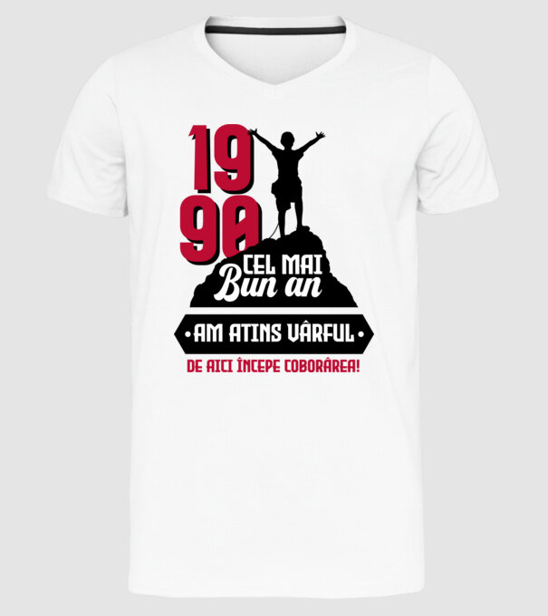 1990 cel mai bun an. Am atins vârful, de aici începe coborârea. model alb pe tricou