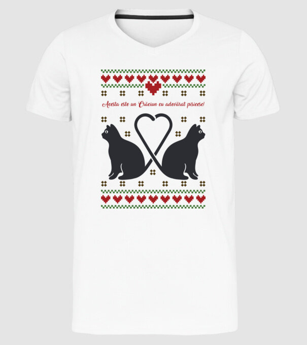 acesta este un Crăciun cu adevărat pisicesc model alb pe tricou