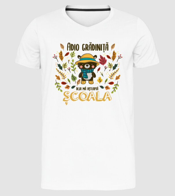 Adio grădiniță, acum sunt deja școlar model alb pe tricou