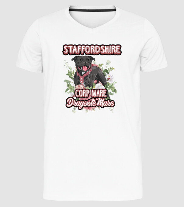 american staffordshire terrier - corp mare, dragoste mare model alb pe tricou