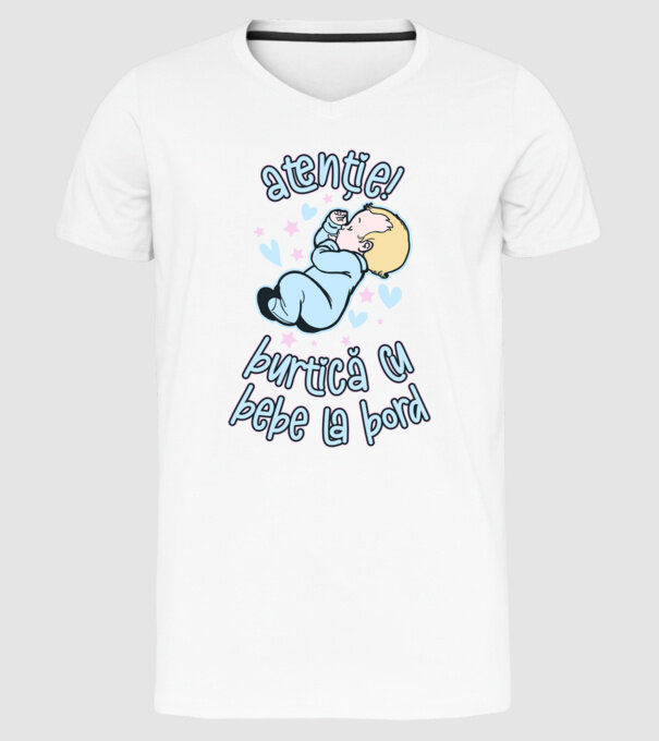 atenție! burtică cu bebe la bord model alb pe tricou