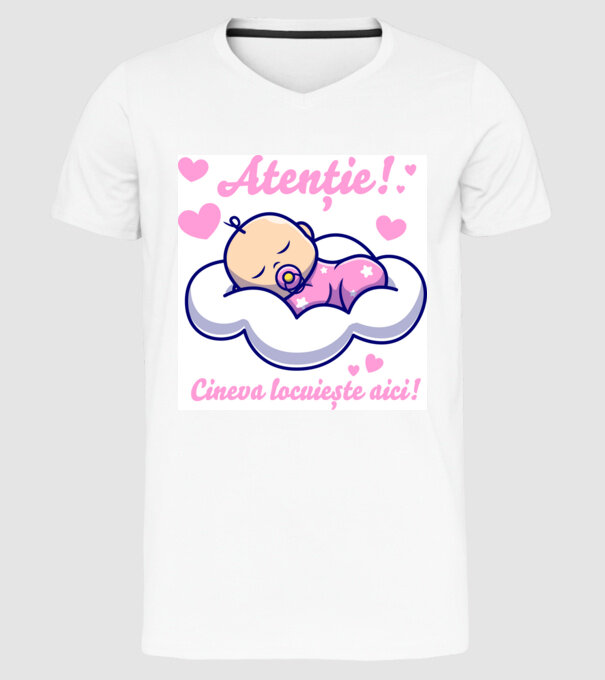 Atenție! Cineva locuiește aici! model alb pe tricou