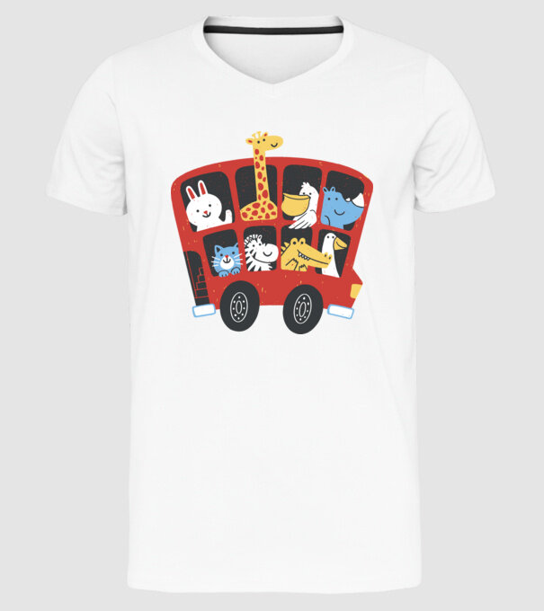 Autobuze model alb pe tricou