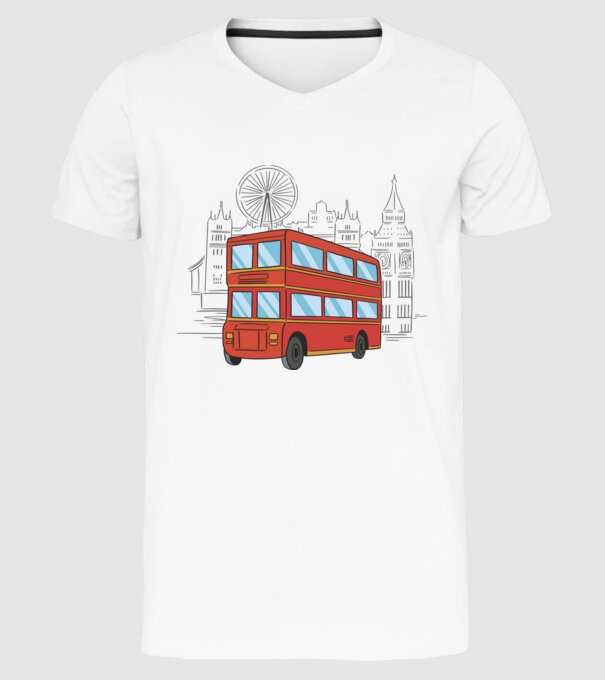 Autobuze model alb pe tricou