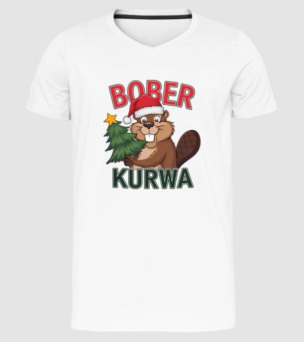 Bober kurwa Christmas model alb pe tricou