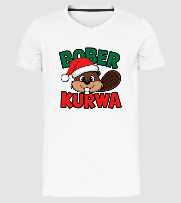 Bober kurwa xmas model alb pe tricou