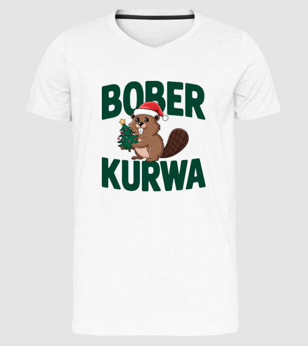 Bober kurwa xmas model alb pe tricou