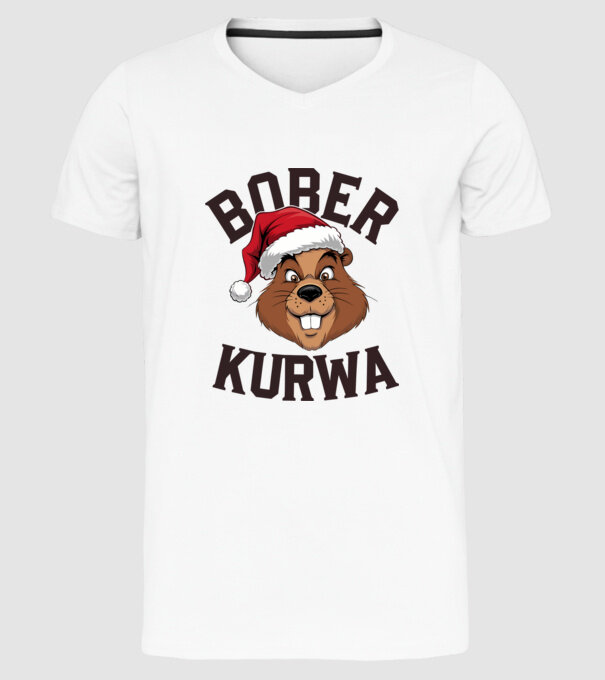 Bober kurwa xmas model alb pe tricou
