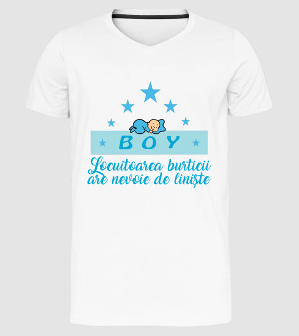 BOY- Locuitorul burticii are nevoie liniște model alb pe tricou