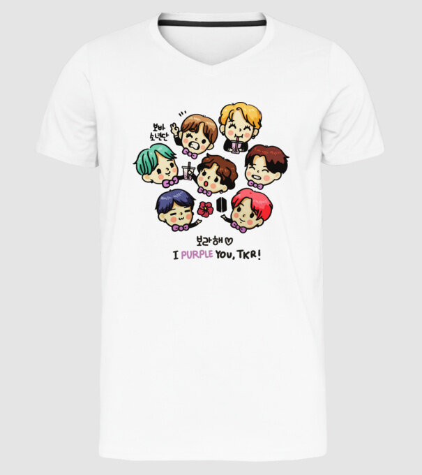 BTS chibi model alb pe tricou