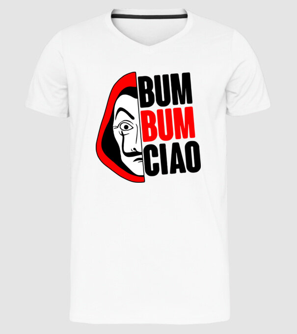 bumbum ciao money heist model alb pe tricou