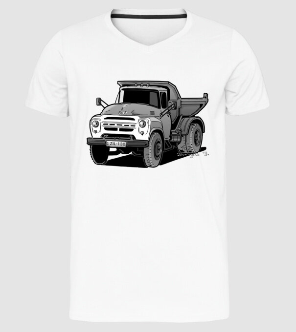 Camioane model alb pe tricou