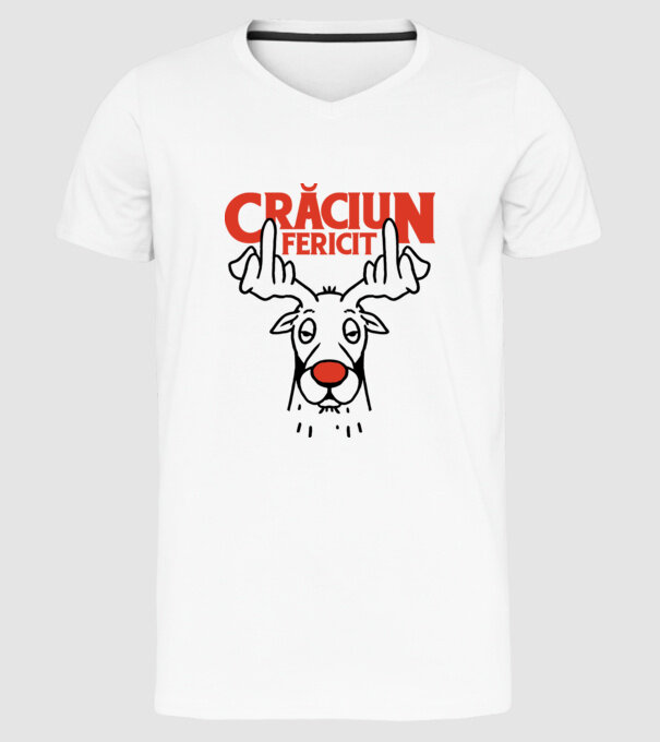 Căprioară de Crăciun antisocială model alb pe tricou