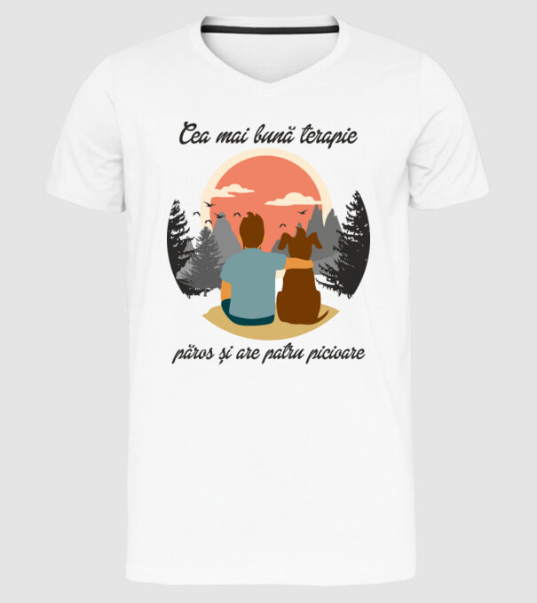 cea mai bună terapie - păros și are patru picioare model alb pe tricou