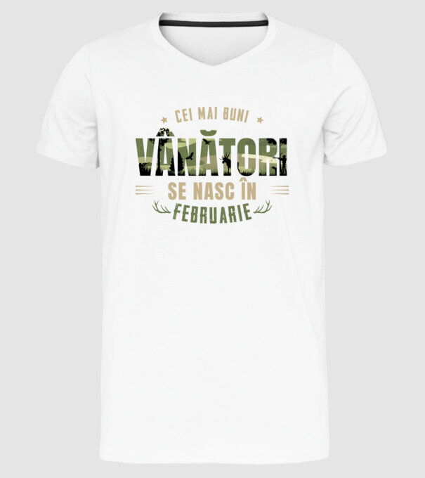 Cei mai buni vânători se nasc în februarie model alb pe tricou