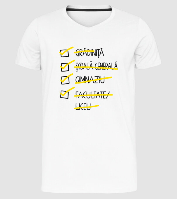 Cheklist educație - Facultate alb model alb pe tricou