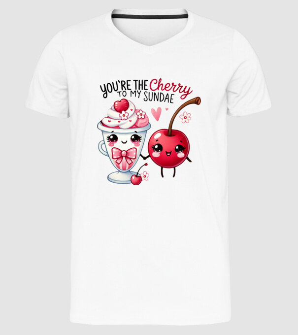 Cherry to my Sunday model alb pe tricou