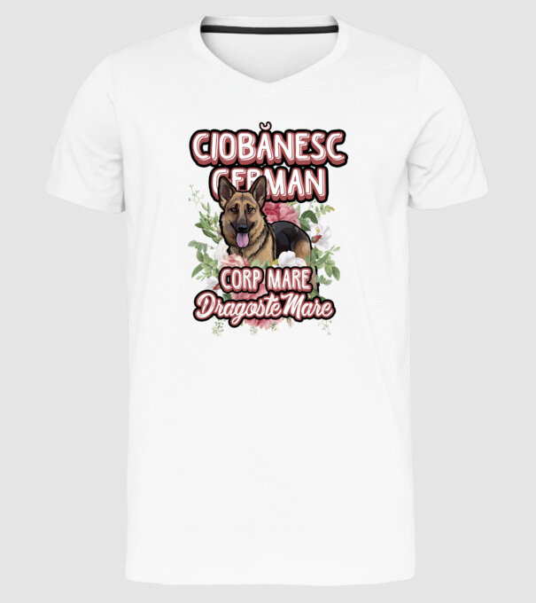 ciobănesc german - corp mare, dragoste mare model alb pe tricou