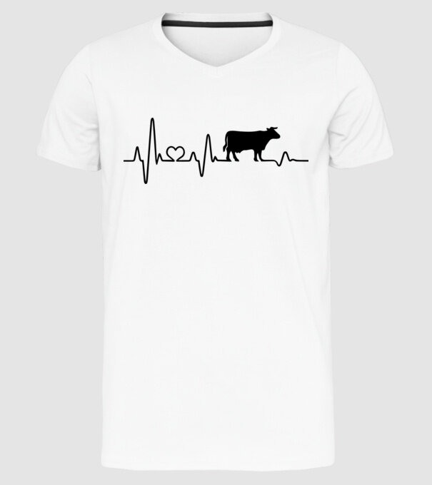 Cow Heartbeat model alb pe tricou