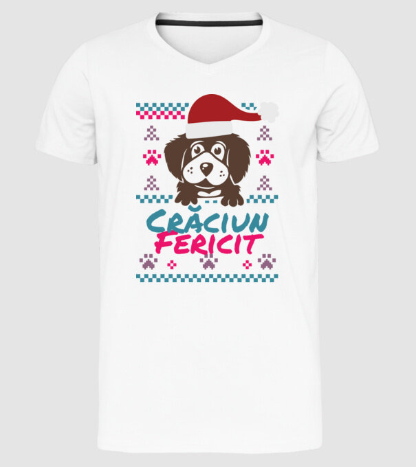 Crăciun Fericit câine model alb pe tricou