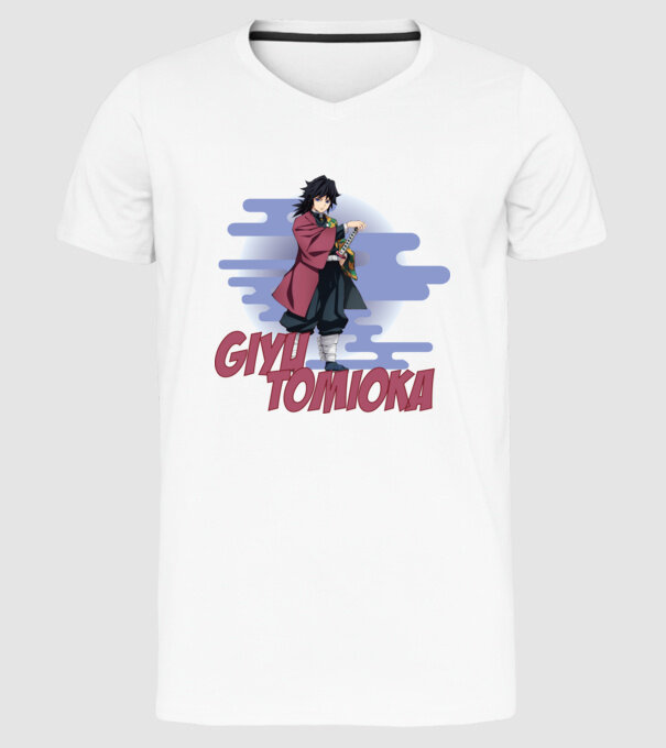 Demon Slayer Giyu model alb pe tricou
