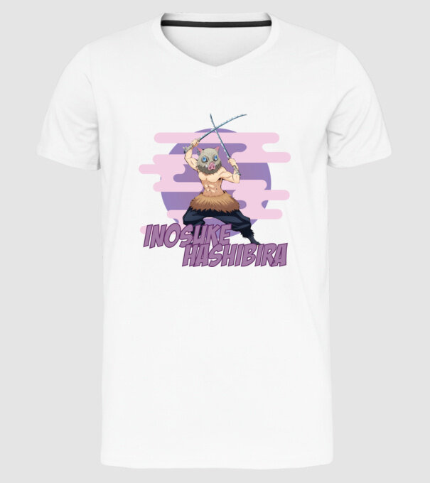 Demon Slayer Inosuke model alb pe tricou