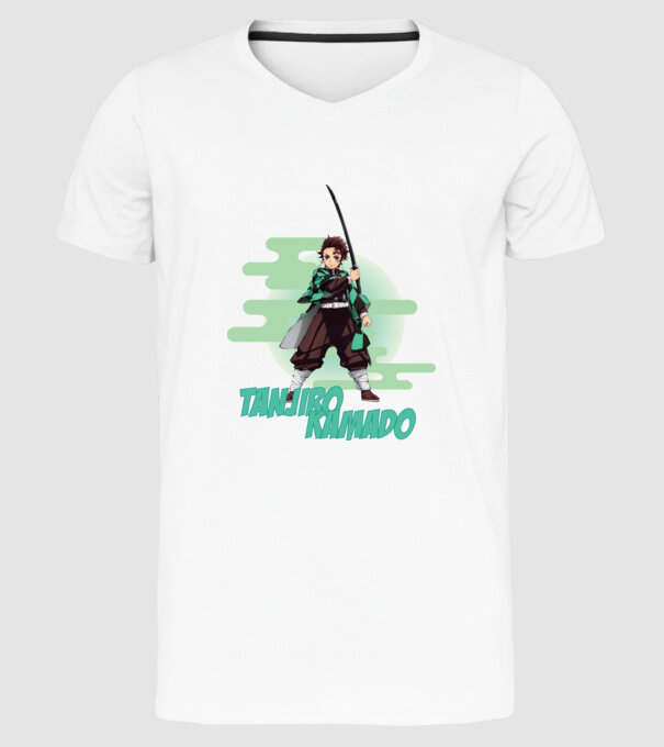 Demon Slayer Tanjiro model alb pe tricou