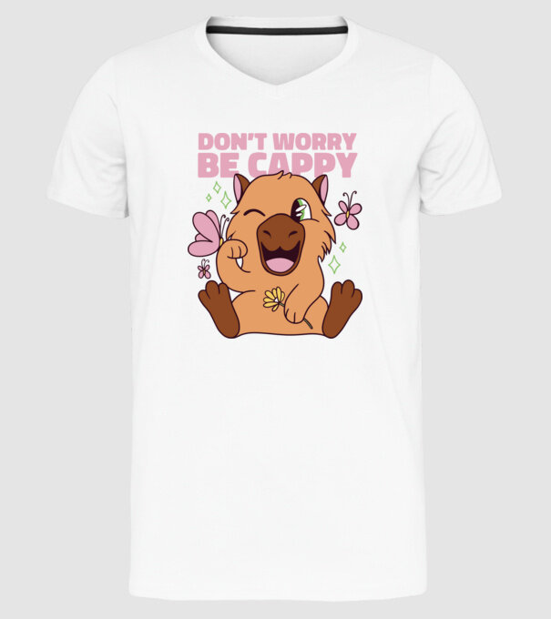 Don't worry be cappy - capibară model alb pe tricou