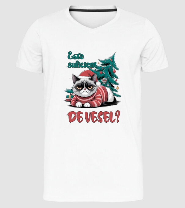 Este suficient de vesel? pisică Crăciun model alb pe tricou