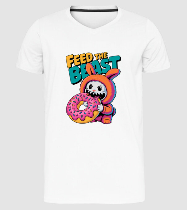Feed the beast model alb pe tricou